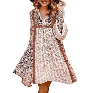 Knox Rose Women’s Knee Length Pull Over Shift Bohemian Gypsy Long Sleeve Dress L